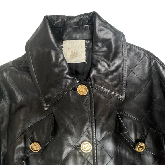 CHANEL VINTAGE BLACK LEATHER SWING COAT (FR44 | LARGE) - Picture 6 of 10